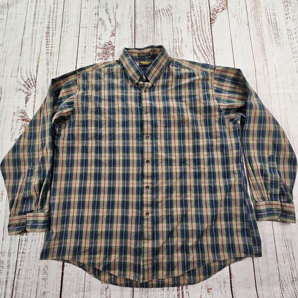 OshKosh B'Gosh Brown‎ Plaid Long Sleeve Cotton Blend Button-Up Shirt Men's XL